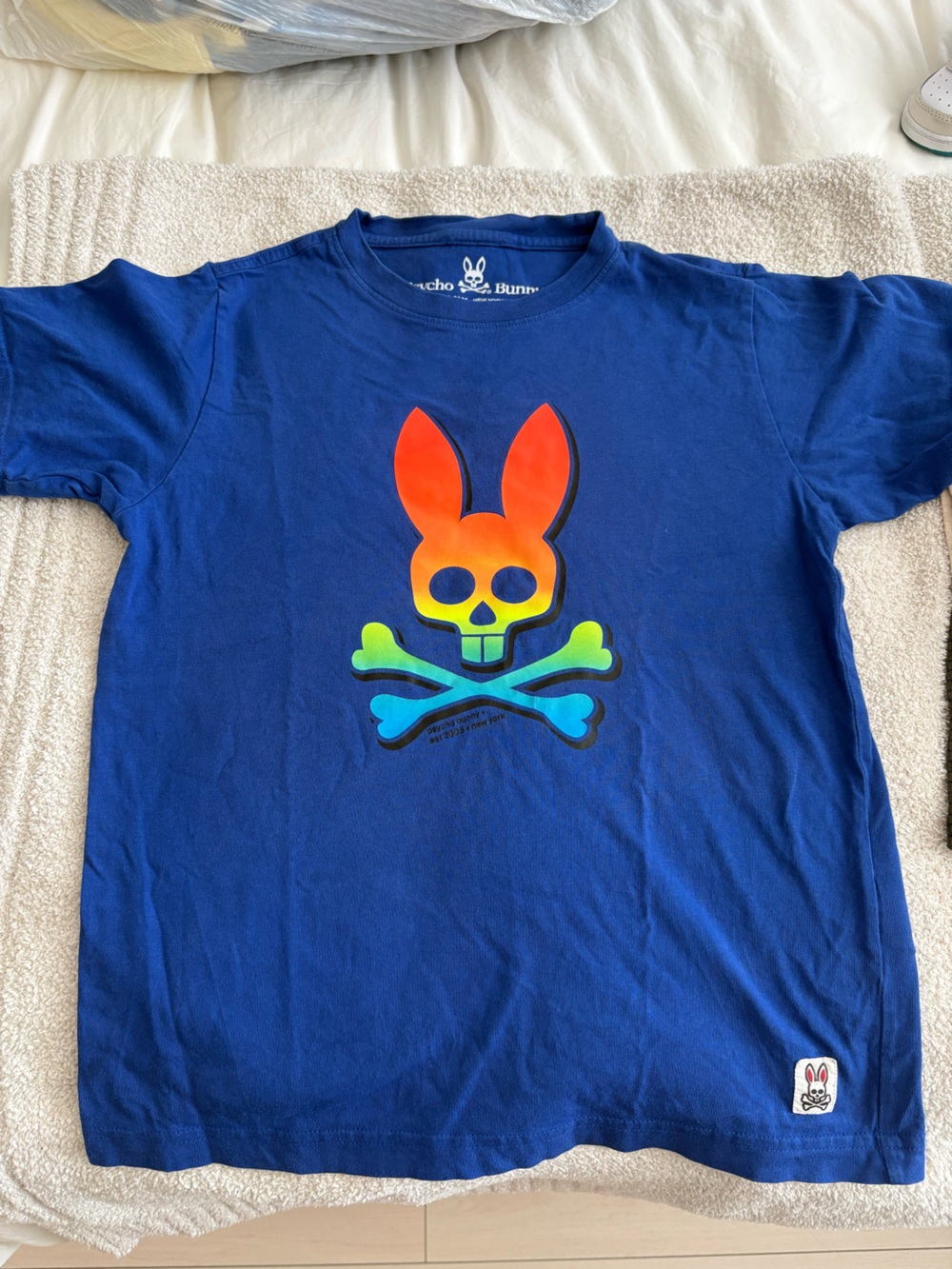 Psycho Bunny Kids Royal Blue Tee with Neon Orange & Aqua Bunny Skull
